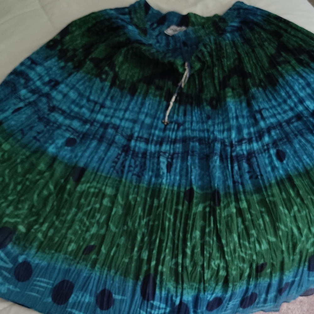 Blue and Green Boho Tie-Dye Skirt